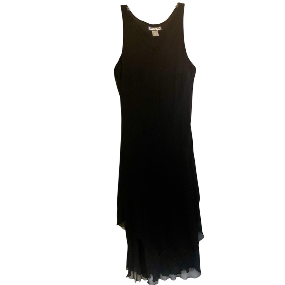 Woman’s Black 100% Silk Layered Flowy Lined Dress Size L